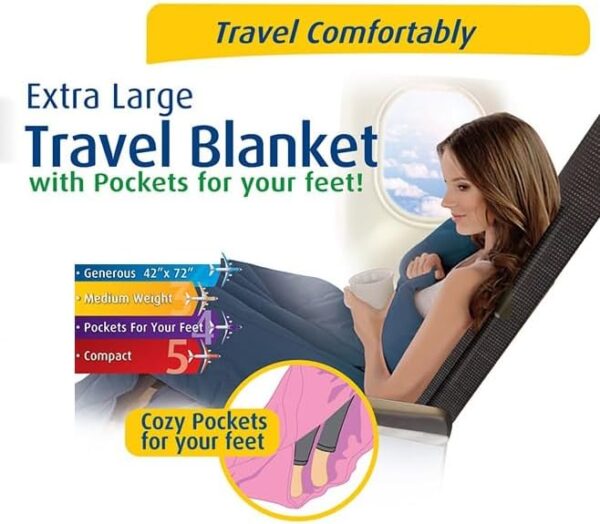 Cloudz Extra Large Travel Blanket Includes Cozy Pockets for Your Feet and a Travel Bag - Charcoal - Image 3