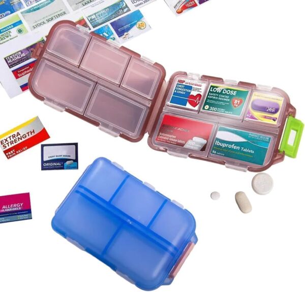 Pill Organizer with Medicine Labels Travel Daily Pill Container Mini Medication Organizer Storage Pill Organizer Travel Essentials Pill Case 7 Day Pill Organizer(White & 161 Lables) - Image 8