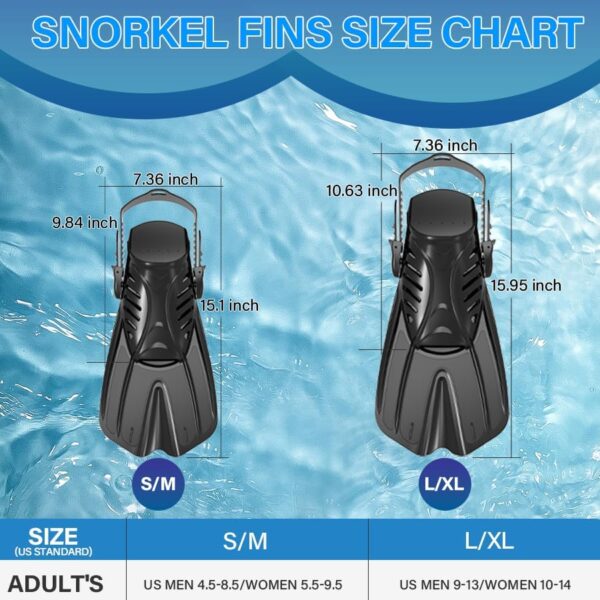 Mask Fins Snorkel Set, Snorkeling Gear with Short Fins for Adults with Panoramic View Mask, Dry Top Snorkel, Adjustable Swim Fins and Travel Bag, Adults Snorkel Gear for Swimming Snorkeling - Image 7